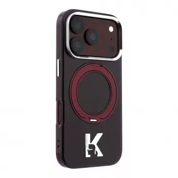 Karl Lagerfeld IML Ring Stand 360 Kameo Metal MagSafe puzdro pre iPhone 18 Pro / 17 Pro - burgundská červená
