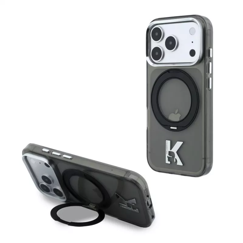 Karl Lagerfeld IML Ring Stand 360 Kameo Metal MagSafe puzdro pre iPhone 18 Pro Max / 17 Pro Max - čierne