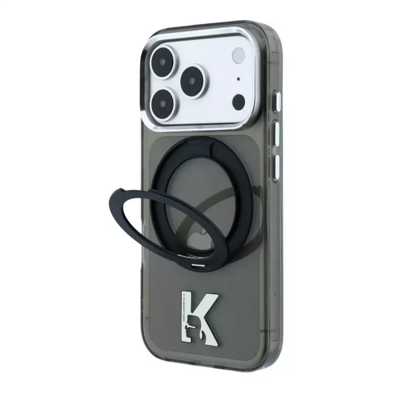 Karl Lagerfeld IML Ring Stand 360 Kameo Metal MagSafe puzdro pre iPhone 18 Pro Max / 17 Pro Max - čierne