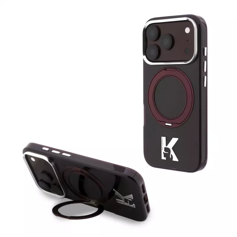 Karl Lagerfeld IML Ring Stand 360 Kameo Metal MagSafe puzdro pre iPhone 18 Pro Max / 17 Pro Max Burgundy