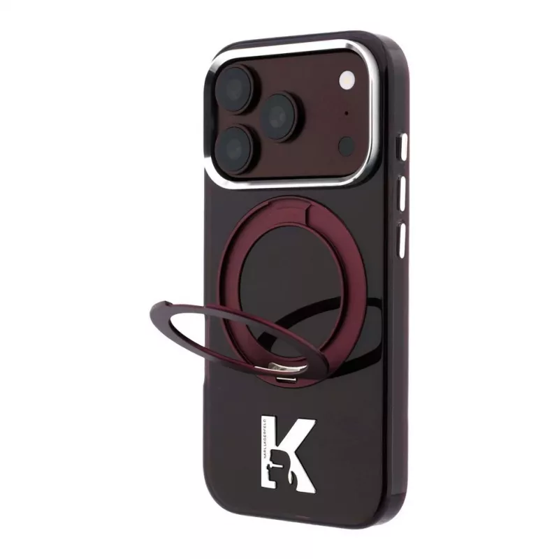 Karl Lagerfeld IML Ring Stand 360 Kameo Metal MagSafe puzdro pre iPhone 18 Pro Max / 17 Pro Max Burgundy