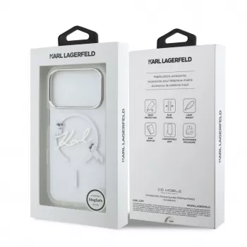 Karl Lagerfeld IML Karl Script Logo MagSafe tvrdé puzdro pre Apple iPhone 18 Pro, priehľadné