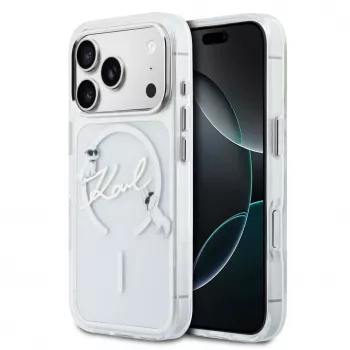 Karl Lagerfeld IML Karl Script Logo MagSafe tvrdé puzdro pre Apple iPhone 18 Pro, priehľadné