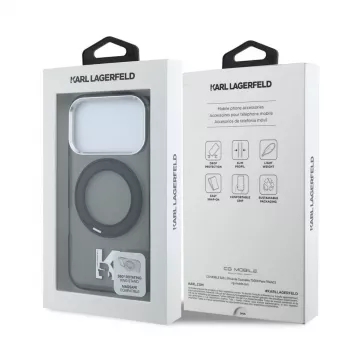 Karl Lagerfeld iPhone 18 Pro / 17 Pro MagSafe IML Ring Stand 360 Kameo Metal puzdro - čierne