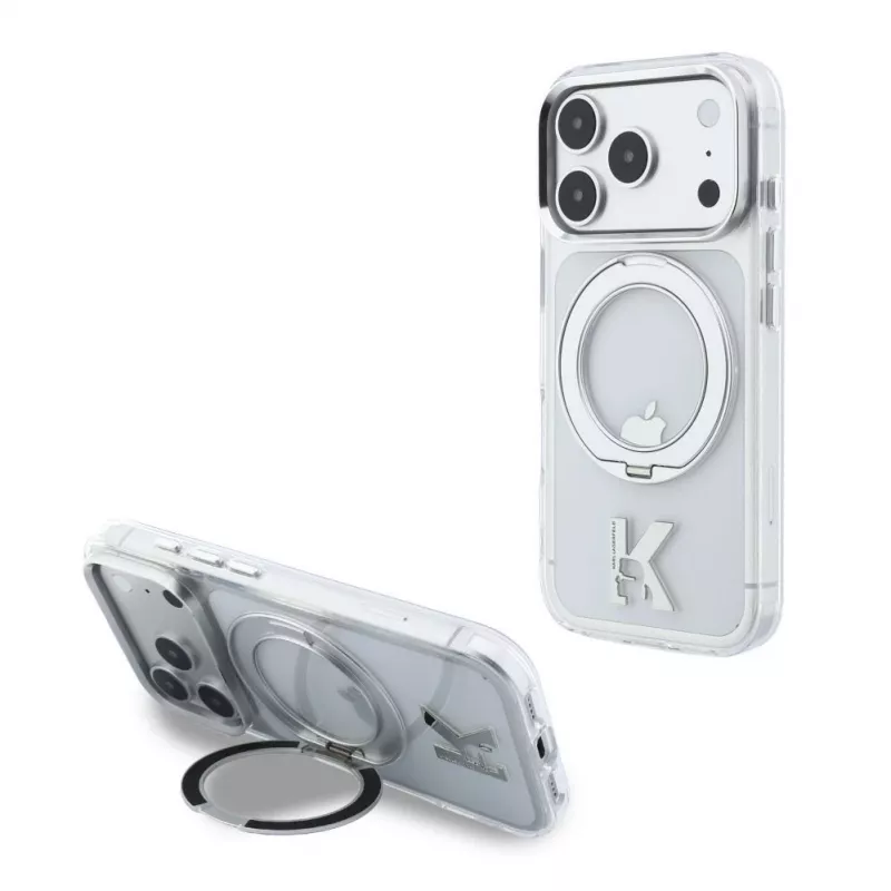 Karl Lagerfeld iPhone 18 Pro Max / 17 Pro Max MagSafe IML Ring Stand 360 Kameo Metal transparentné puzdro
