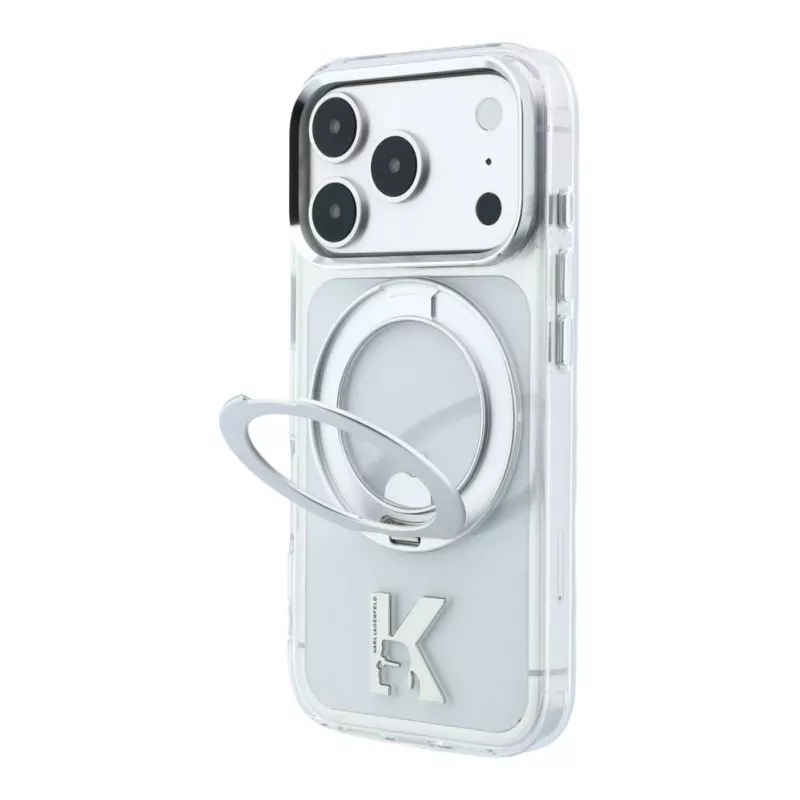 Karl Lagerfeld iPhone 18 Pro Max / 17 Pro Max MagSafe IML Ring Stand 360 Kameo Metal transparentné puzdro