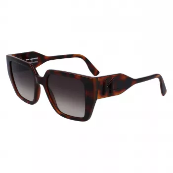 KARL LAGERFELD KL6098SN-240 dámske hranaté acetátové slnečné okuliare - hnedý Havana rám, hnedé gradientové sklo - 52/19/140 mm