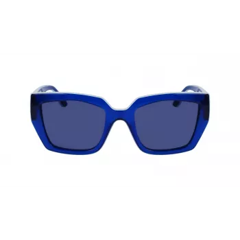 KARL LAGERFELD KL6143S-400 dámske hranaté acetátové slnečné okuliare, tmavomodrý rám, sivé gradientové sklá, 53 mm