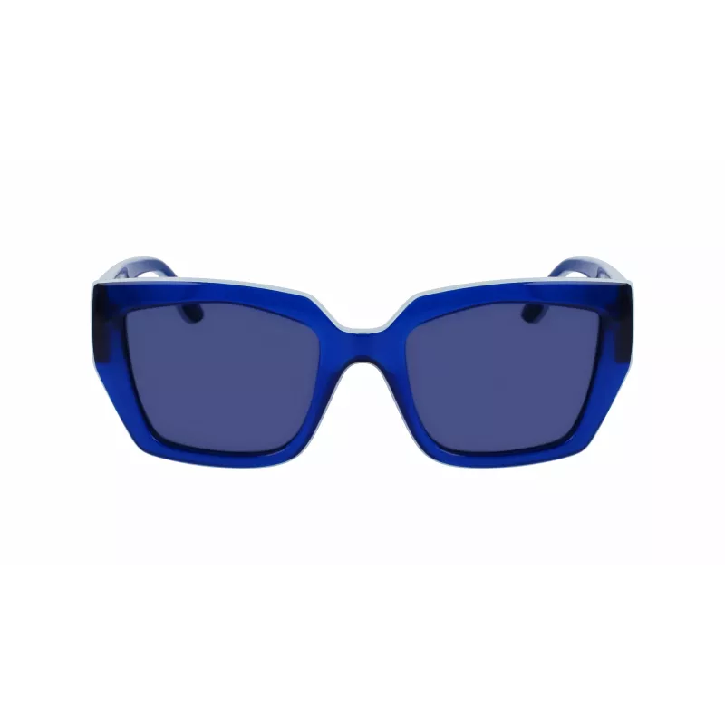 KARL LAGERFELD KL6143S-400 dámske hranaté acetátové slnečné okuliare, tmavomodrý rám, sivé gradientové sklá, 53 mm