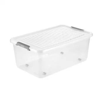 keeeper krabica s vekom na kolieskach clipbox Leo 59x38x24cm 37L transparentná
