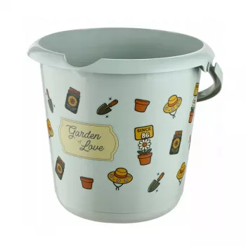 keeeper Deco vedro 10L Ilvie Garden, okrúhle, Ø30 x 28 cm, Soft Green s potlačou, plast, kovová sklopná rukoväť