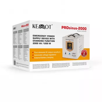 KEMOT PROsinus-2000 záložné napájanie – čistý sínusový menič s 12V nabíjacou funkciou, 230V, 2000VA/1200W
