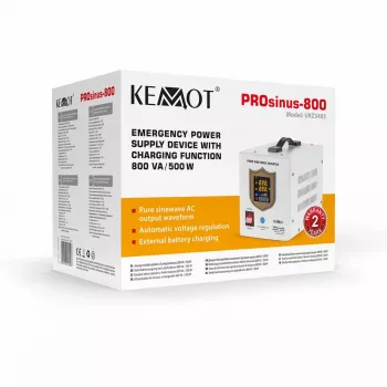 KEMOT PROsinus-800 záložné napájanie – čistý sínusový menič s 12V nabíjacou funkciou, 230V, 800VA/500W