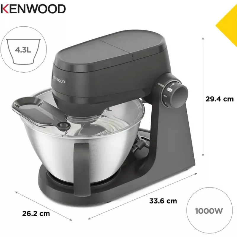 Kenwood KHC30.045GY 1000 W kuchynský robot s 4,3 L misou, nehrdzavejúca oceľ, sivý