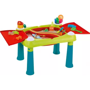 KETER Creative Fun Table tyrkysová/červená – 2-in-1 detský hrací a aktivitný stôl s obojstrannou doskou, stolička, kresliace a stavebné príslušenstvo