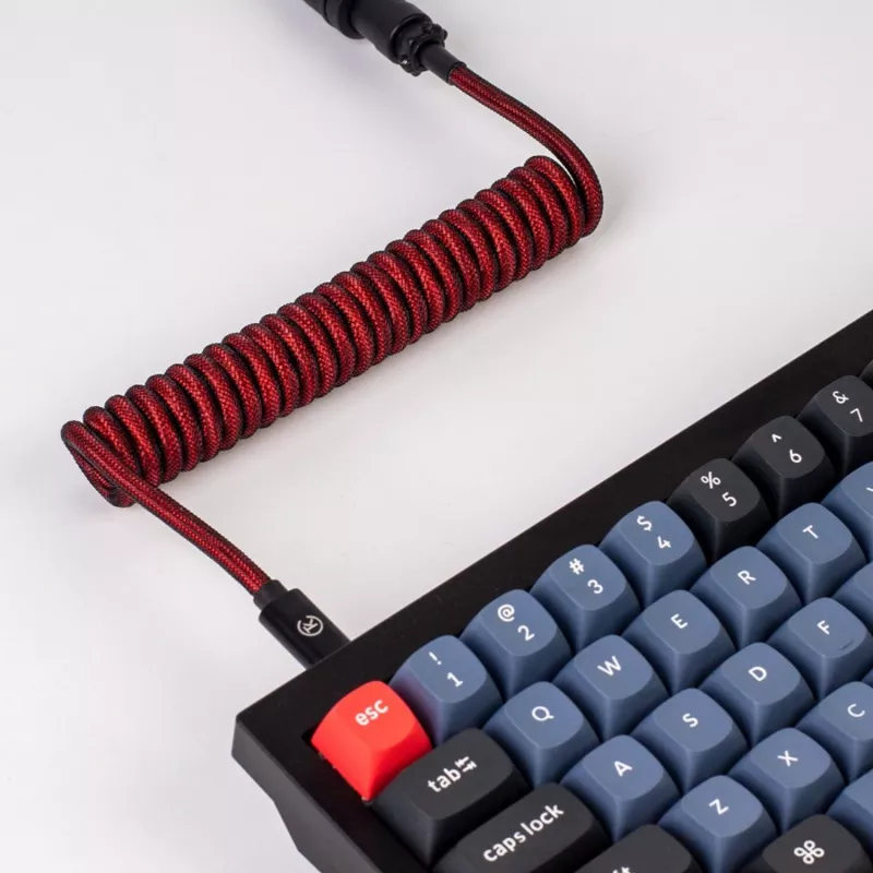 Keychron Coiled Aviator kábel - červený (USB-A na USB-C, 2m, odnímateľný GX12)