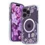 Kingxbar Apple iPhone 14 Pro MagSafe puzdro s potlačou pivoniek Flora Series fialová