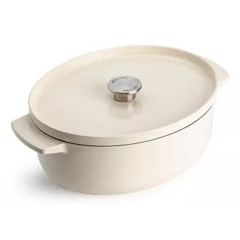 KitchenAid liatinový pekáč s pokrievkou 30 cm, oválny, mandľová krémová