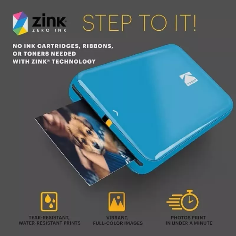 KODAK STEP prenosná mobilná fototlačiareň - farebná ZINK 2x3 palca - 1 ppm - Bluetooth - modrá