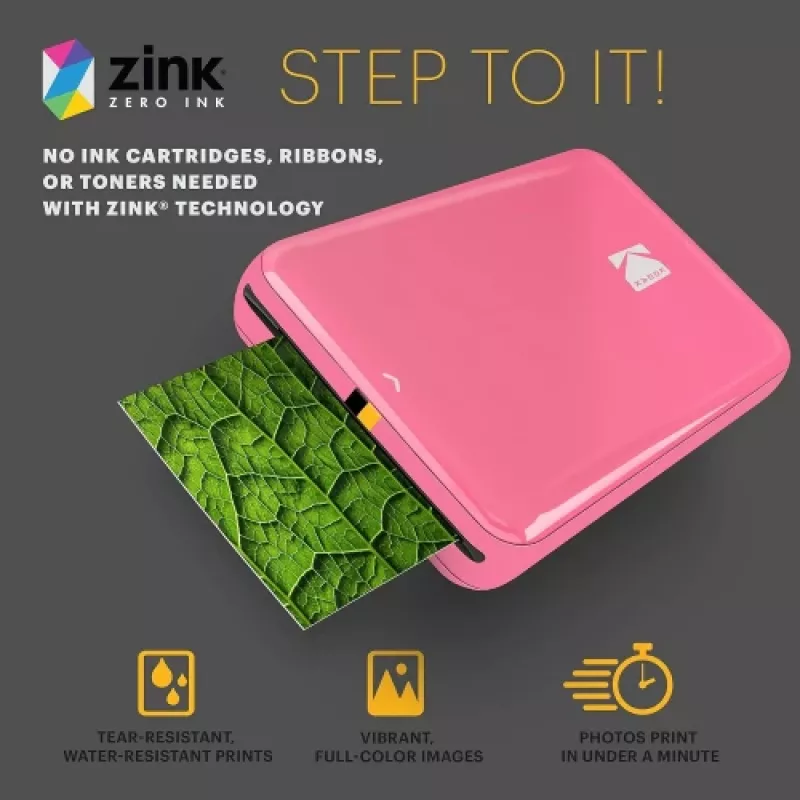 KODAK STEP prenosná mobilná fototlačiareň - ZINK 2x3 palca - 1 ppm - Bluetooth - ružová