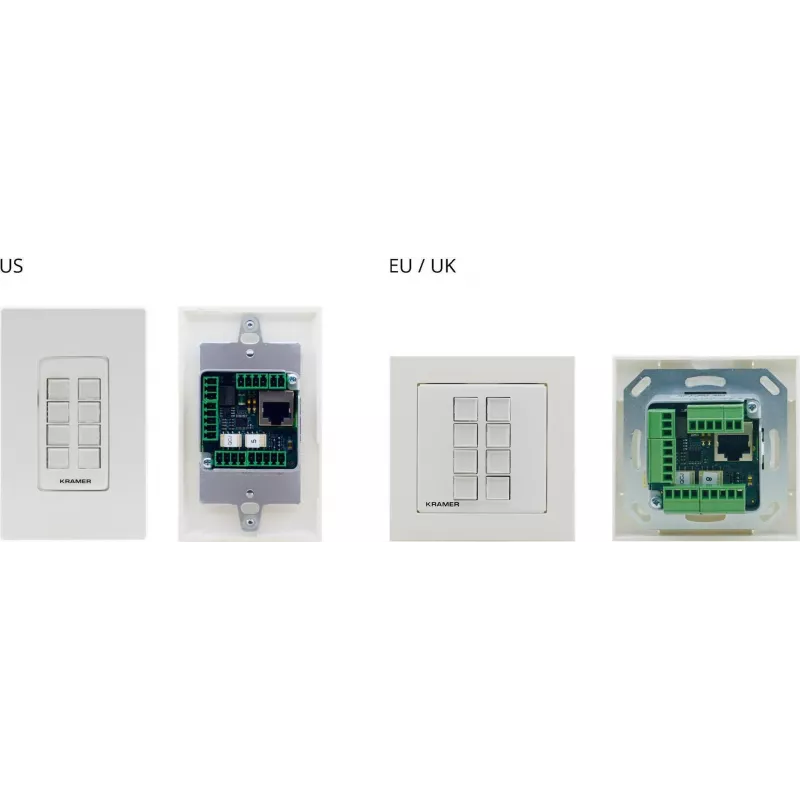 Kramer Electronics RC-208 káblový ovládací panel s 8 programovateľnými tlačidlami, RS-232/RS-485/Ethernet, biely