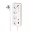 Kruger&Matz Connect P6 inteligentný predlžovací kábel so 4 zásuvkami Schuko a 4 USB portmi, Tuya Wi-Fi, biely