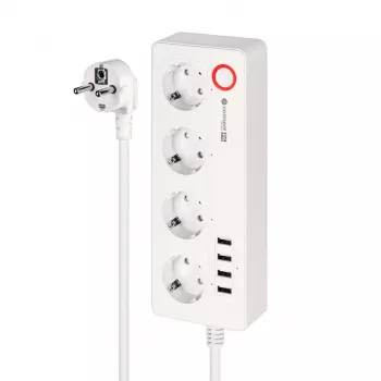 Kruger&Matz Connect P6 inteligentný predlžovací kábel so 4 zásuvkami Schuko a 4 USB portmi, Tuya Wi-Fi, biely