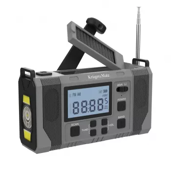 Kruger & Matz KM0838 Solárne núdzové rádio s 10000mAh powerbankou, LED baterkou, dynamovou kľukou, AM/FM/NOAA, SOS alarmom