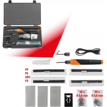 KS TOOLS 150.1010 sada na opravu plastov s akumulátorom, 134 dielov, 3,7V Li-Ion sponkovačka s 200 nerezovými sponkami, 450°C, kufrík
