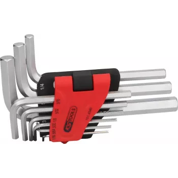 KS TOOLS 151.4540 Sada palcových imbusových kľúčov, 9-dielna, 1/16 palca–3/8 palca, sklopný držiak, chróm-vanádium, matne chrómovaná