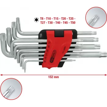 KS TOOLS 151.4880 dlhý set TORX L-kľúčov, 10-dielny, chróm-vanádium, veľkosti T9-T50