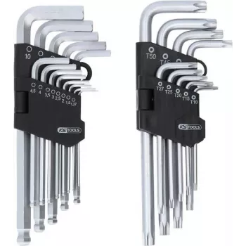 KS TOOLS 22-dielna sada imbusových a TORX kľúčov s guľovou hlavou a držiakom