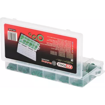 KS TOOLS 270-dielna sada HNBR O-krúžkov pre automobilové klimatizácie, 18 metrických veľkostí, -40°C až +150°C, zelená 970.0340