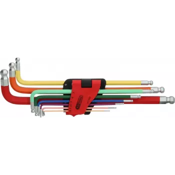 KS TOOLS 9-dielna extra dlhá sada guličkových imbusových kľúčov s dvojitou guličkou, 1,5-10mm, chróm-vanádium, matne chrómovaná, DIN ISO 2936, ERGOTORQUEplus 151.3222