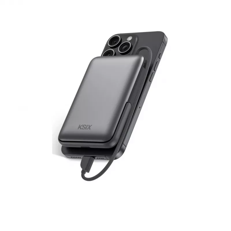 KSIX magnetická power banka 10000 mAh, 22,5W pre iPhone a Apple Watch, sivá