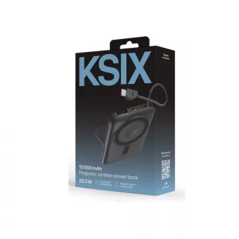 KSIX magnetická power banka 10000 mAh, 22,5W pre iPhone a Apple Watch, sivá