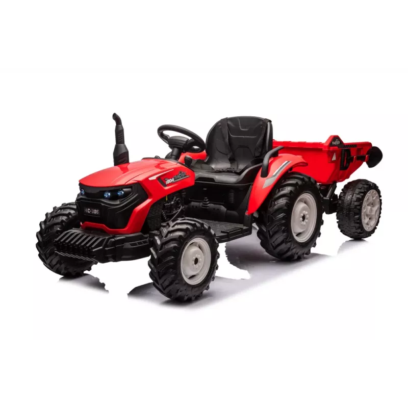 LEAN CARS 24V batériový traktor HC-306 červený s prívesom