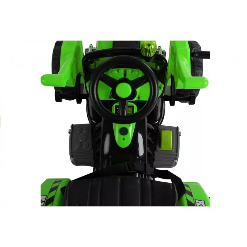 LEAN CARS batériový traktor so zadným kufrom, bager, zelený 3404