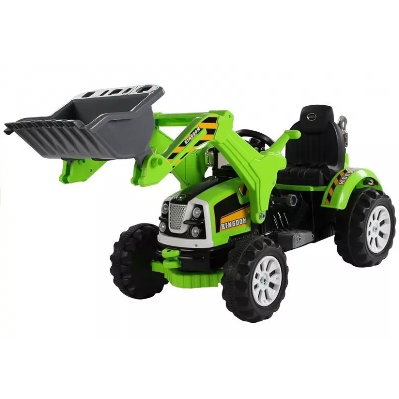 LEAN CARS batériový traktor so zadným kufrom, bager, zelený 3404