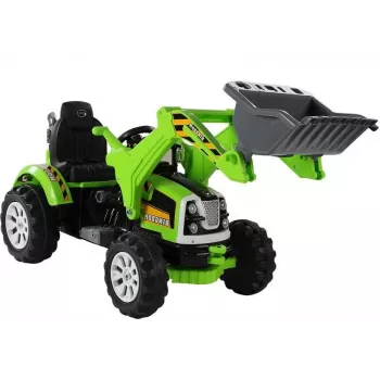 LEAN CARS batériový traktor so zadným kufrom, bager, zelený 3404