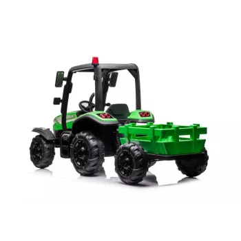 LEAN CARS batériový traktor BLT-206 zelený s odnímateľným prívesom, 12V detské vozidlo pre 3-8 rokov, 2x45W, EVA kolesá, diaľkový ovládač
