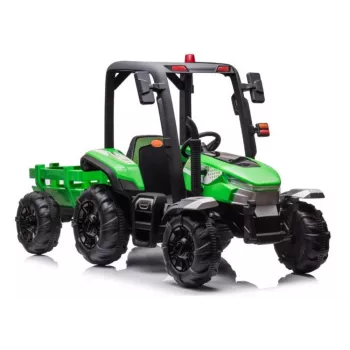 LEAN CARS batériový traktor BLT-206 zelený s odnímateľným prívesom, 12V detské vozidlo pre 3-8 rokov, 2x45W, EVA kolesá, diaľkový ovládač