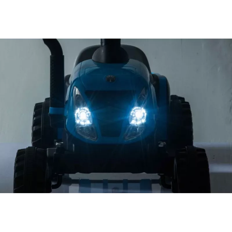 LEAN CARS Elektrický traktor s prívesom A009 modrý - 12V vozidlo, 2x35W, diaľkový ovládač