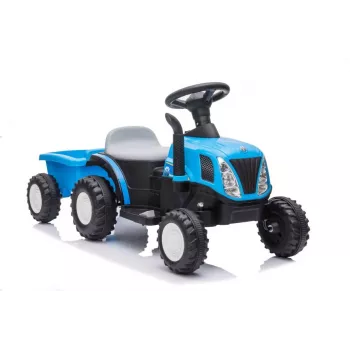 LEAN CARS Elektrický traktor s prívesom A009 modrý - 12V vozidlo, 2x35W, diaľkový ovládač