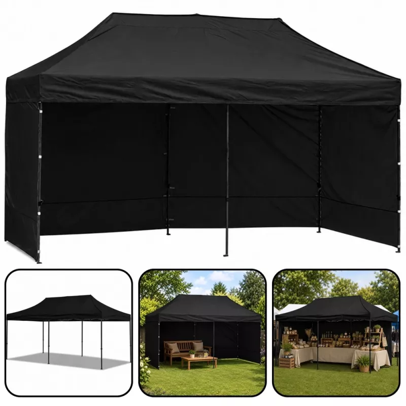 LEAN Express záhradný stan cateringový komerčný pavilón čierny 3x6 M