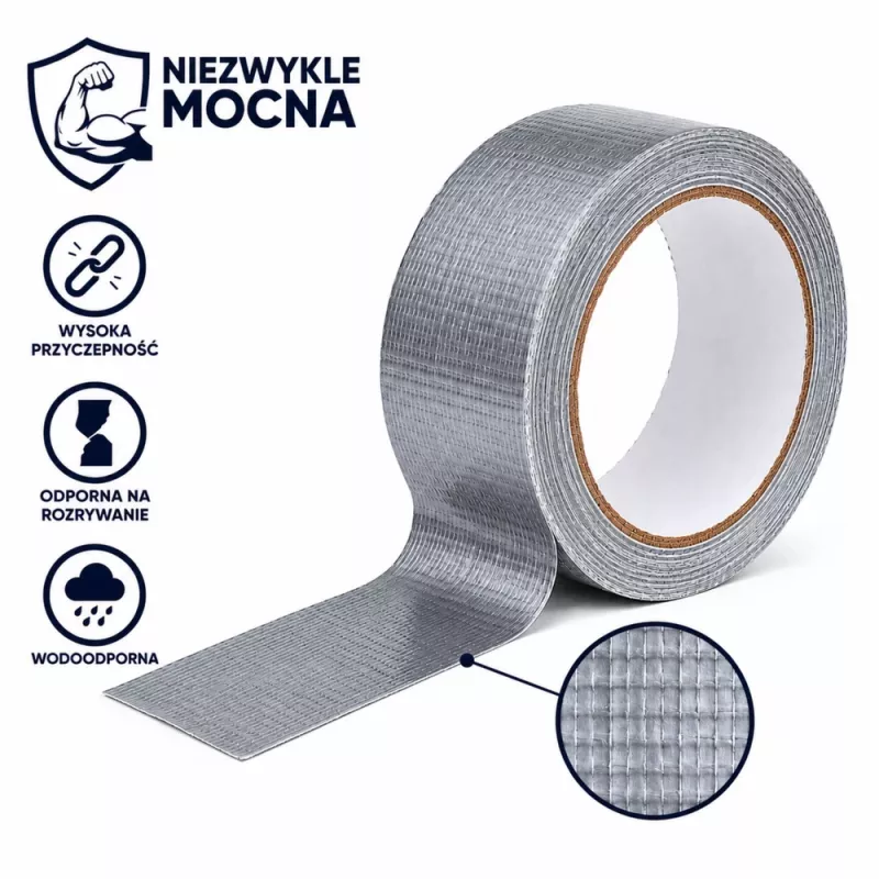 LEAN sivá vystužená opravná páska silná strieborná 48mm x 15m