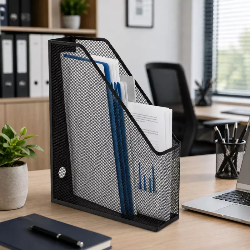 LEAN kovový stojan na organizáciu dokumentov a šanónov, vertikálny, čierny, A4