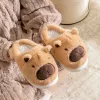 LEAN plyšové capybara papuče s ušami teplé mäkké béžové veľkosť 32-33
