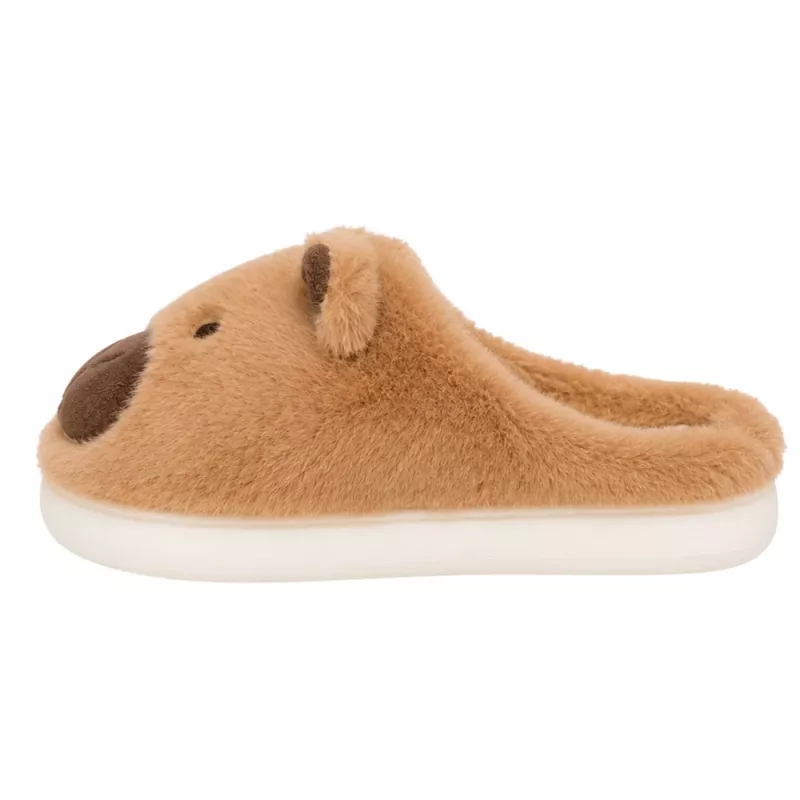 LEAN plyšové capybara papuče s ušami teplé mäkké béžové veľkosť 32-33