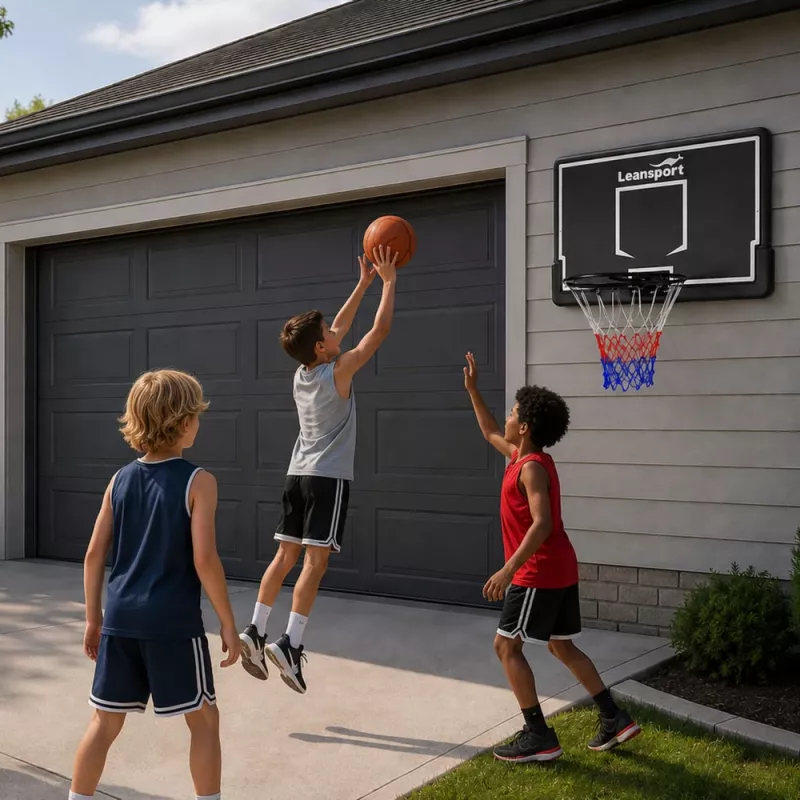 LEAN SPORT 30566 basketbalový kôš a doska - 90cm polykarbonátová doska, nástenná montáž, čierna/červená